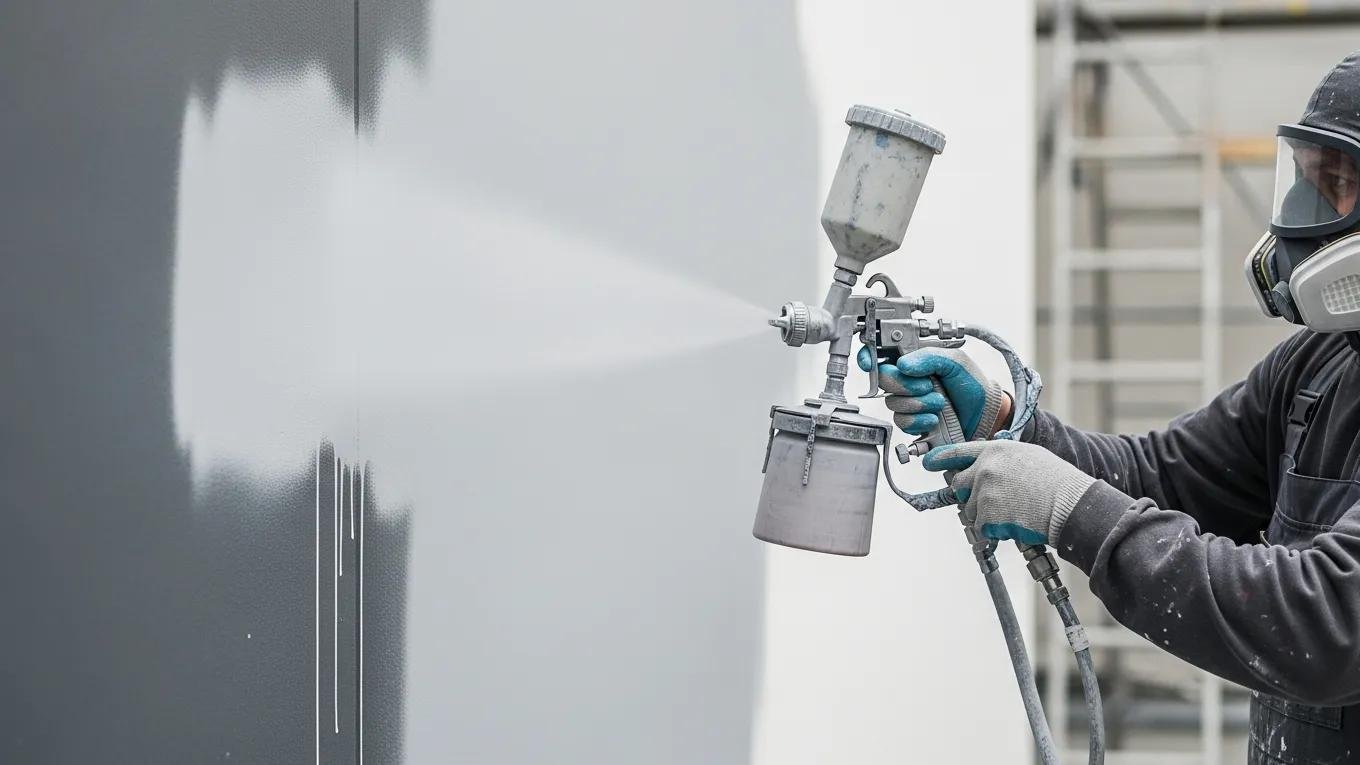 Airless paint sprayer efficiently covering a large wall with a smooth finish