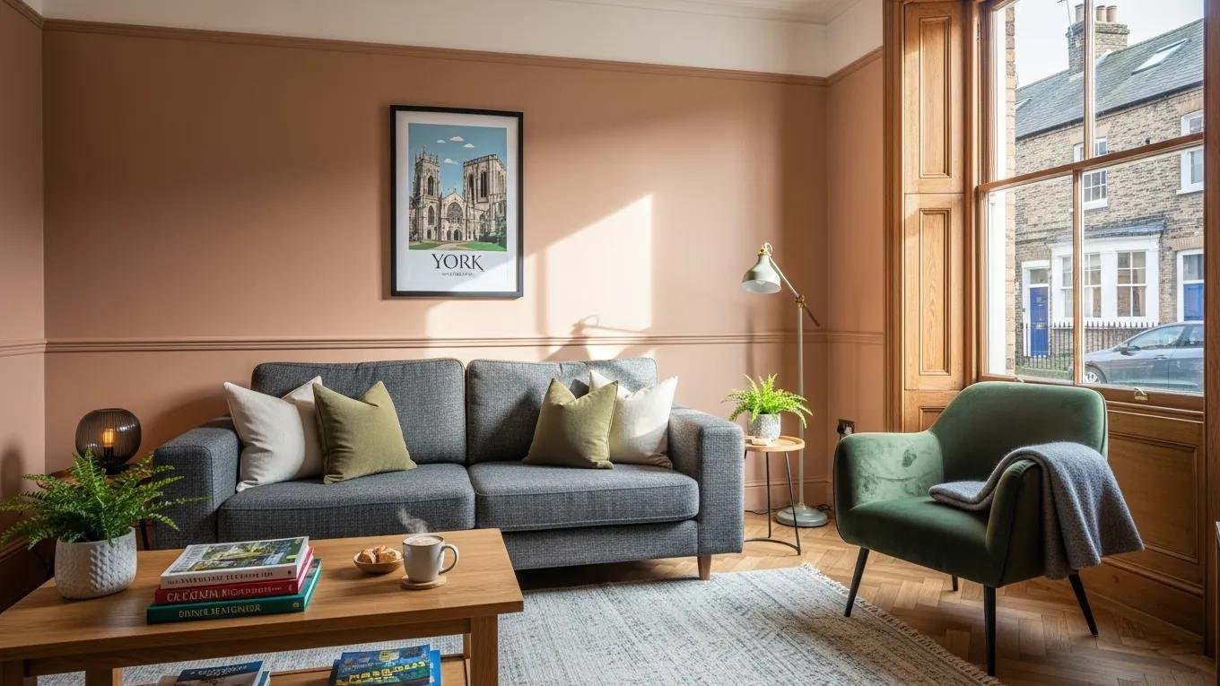 Beautifully painted living room in a York home, showcasing modern decor and warm colors