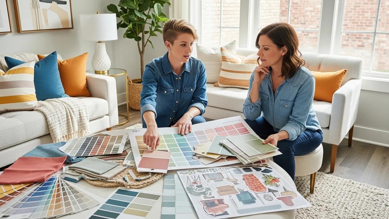 Color consultation for interior painting in York PA with trendy paint samples and a collaborative atmosphere