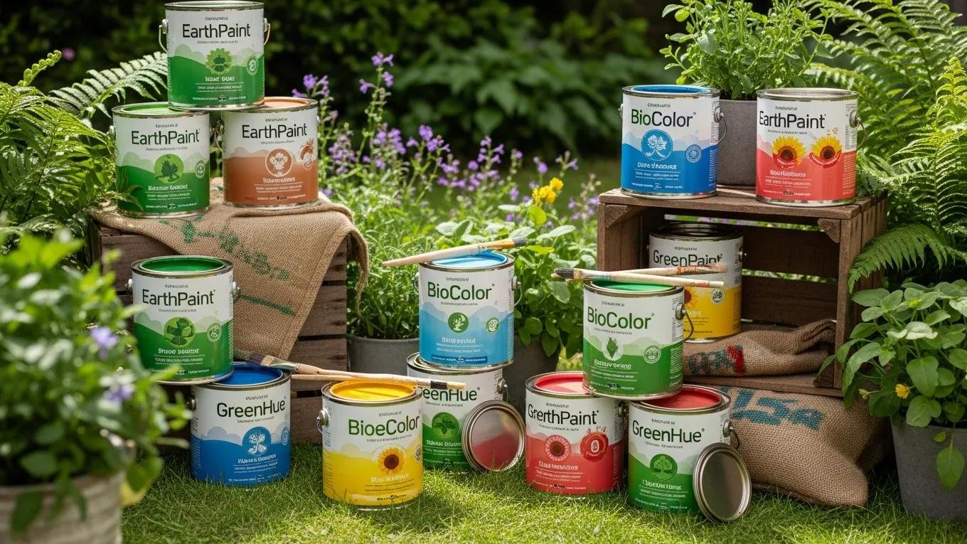 Eco-friendly paint cans displayed outdoors emphasizing sustainable painting options