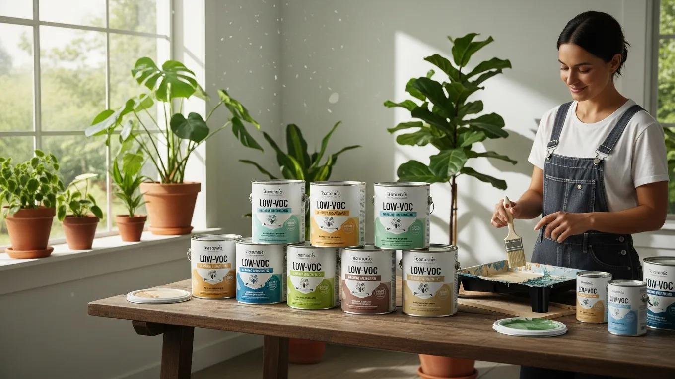 Eco-friendly paint options displayed in a bright room, emphasizing sustainable painting practices and health benefits