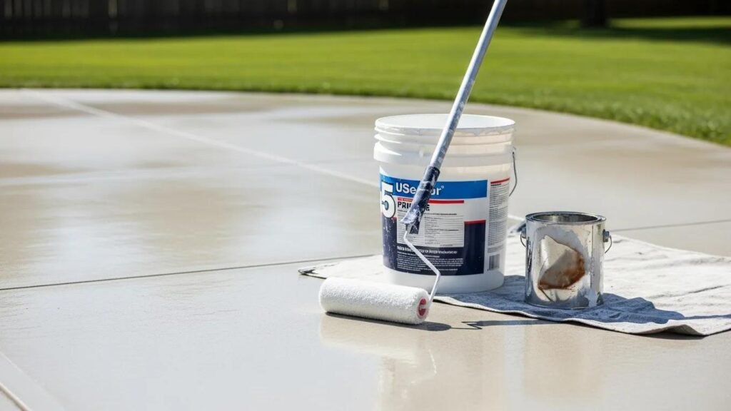 Freshly pressure-washed surface prepared for painting with tools