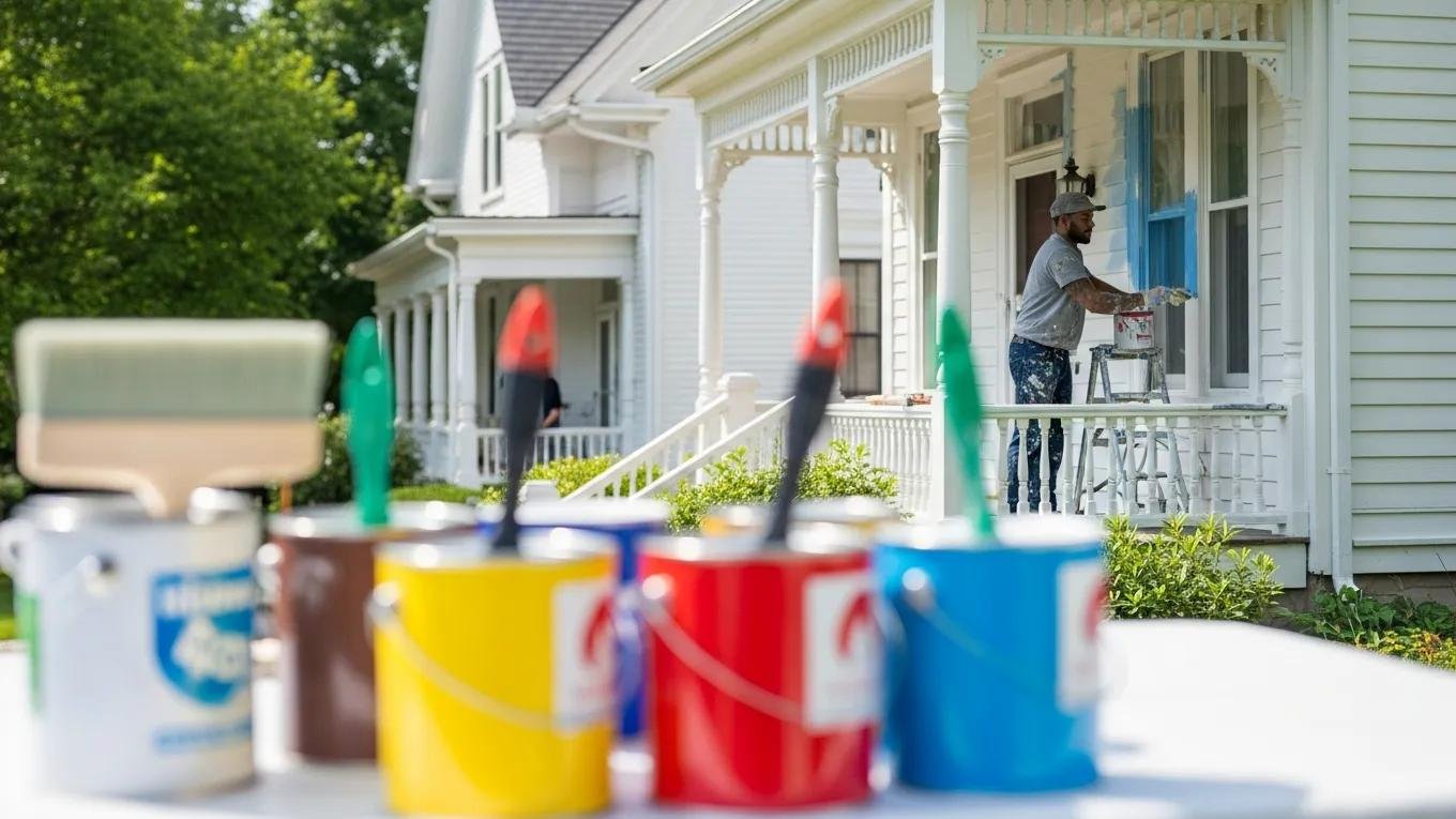 Eco-friendly painting materials and freshly painted room highlighting sustainable options in Hanover, PA