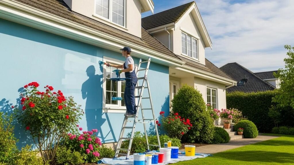 Professional painter enhancing a residential home's exterior with fresh paint