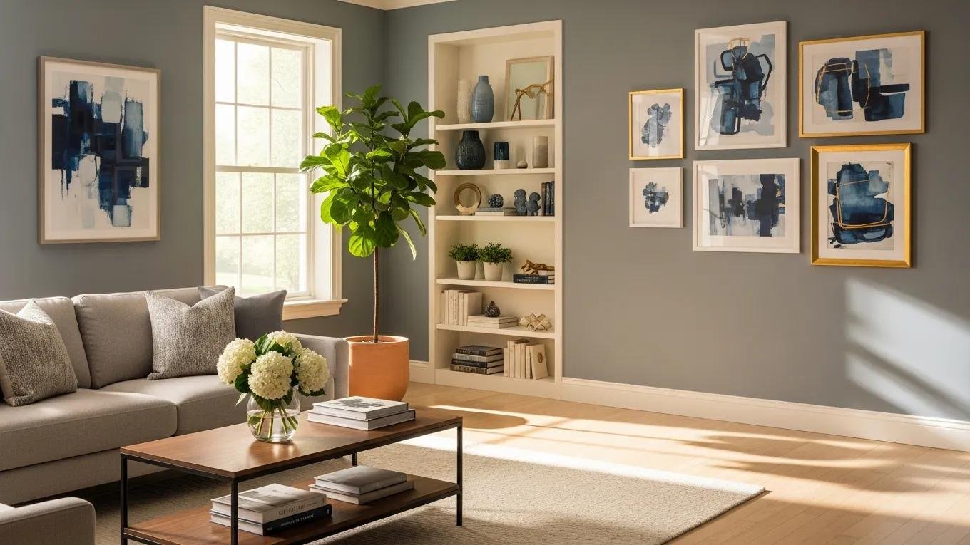 Stylish interior room with freshly painted walls and modern decor