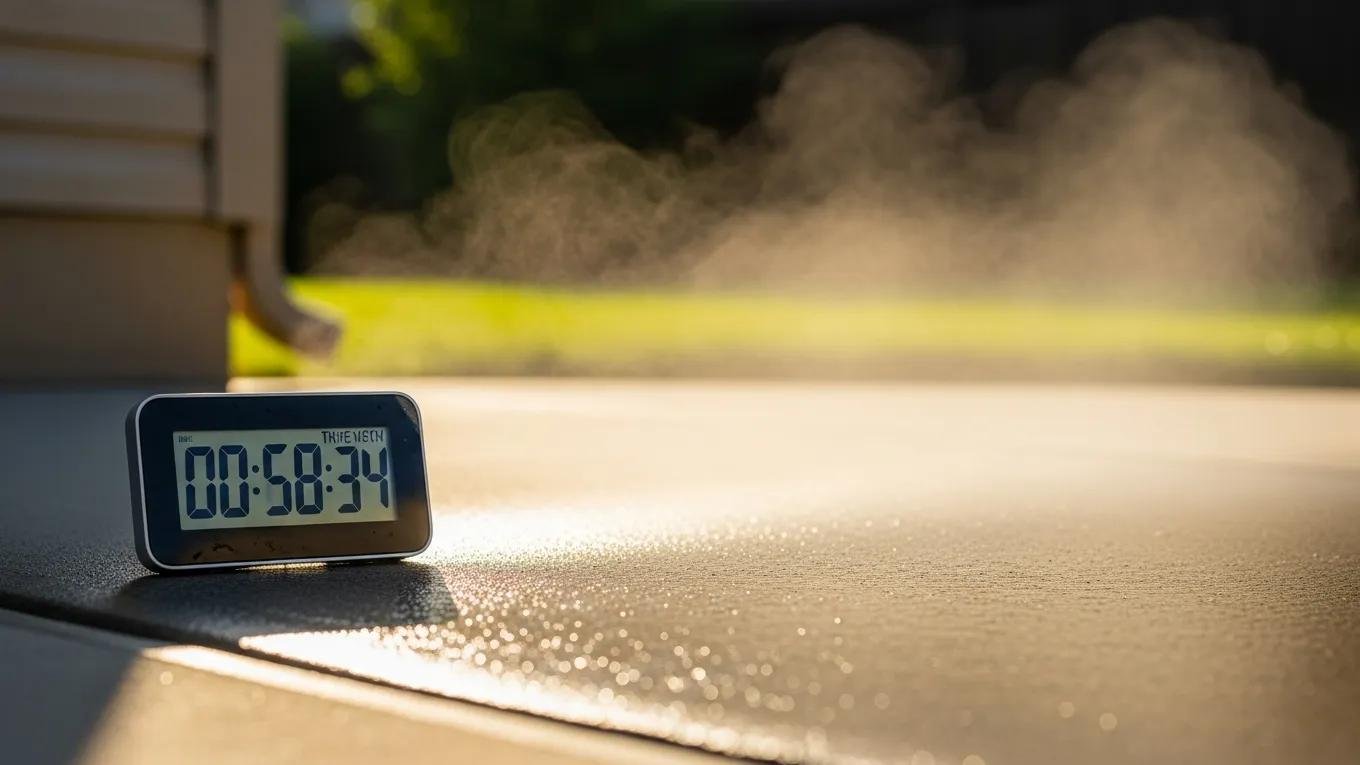 Timer indicating drying time for surfaces after pressure washing