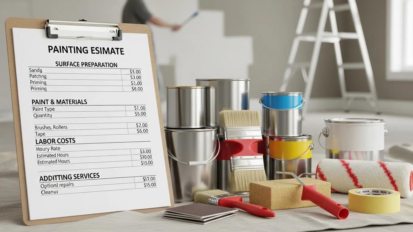 Visual representation of key components in a painting estimate, including tools and cost breakdown