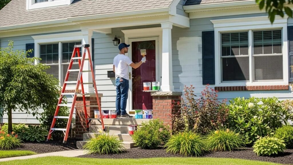 Professional painter applying fresh paint to a residential home in Red Lion, PA